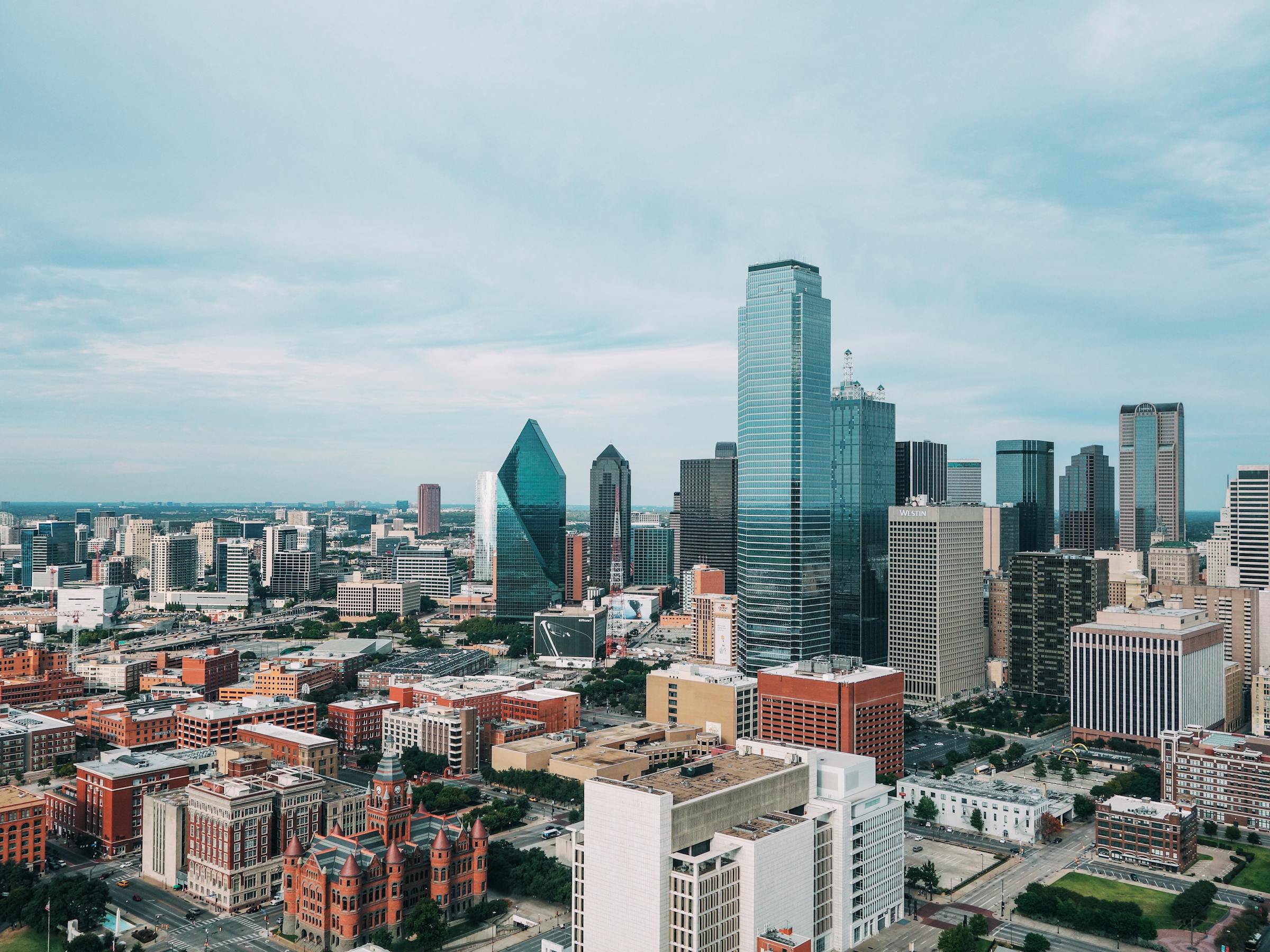 Dallas Texas skyline aerial view, one of the top markets for selling mortgage notes in Texas with Amerinote Xchange